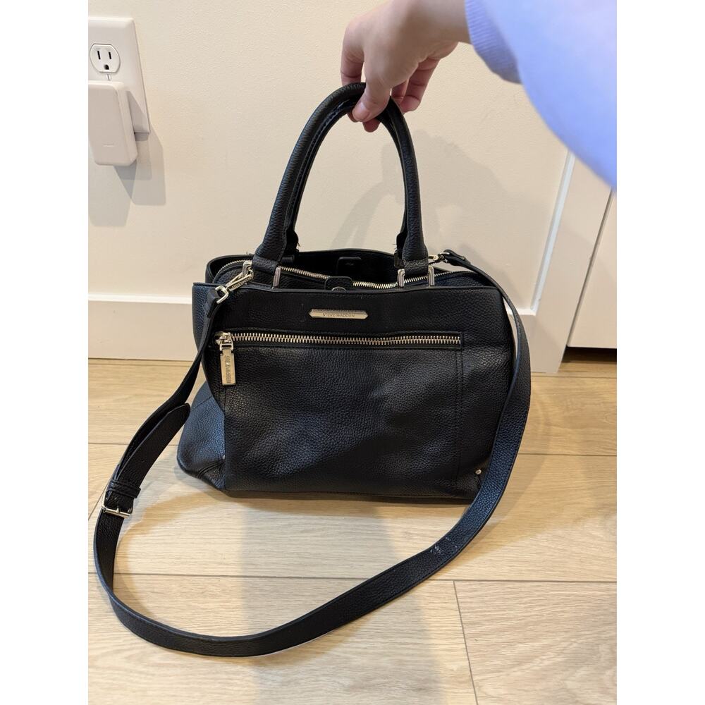 STEVE MADDEN PEBBLED LEATHER TOP ZIP SATCHEL CROSSBODY BAG BLACK